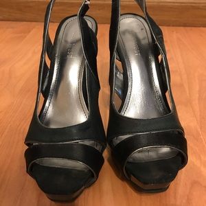 Black Open Toe Slip on Heels